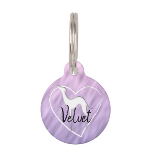 Greyhound silhouette and heart lilac Personalized Pet ID Tag