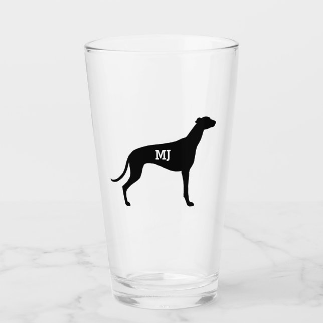 Greyhound Silhouette Custom Dog Lover's Drinking Glass (Front)