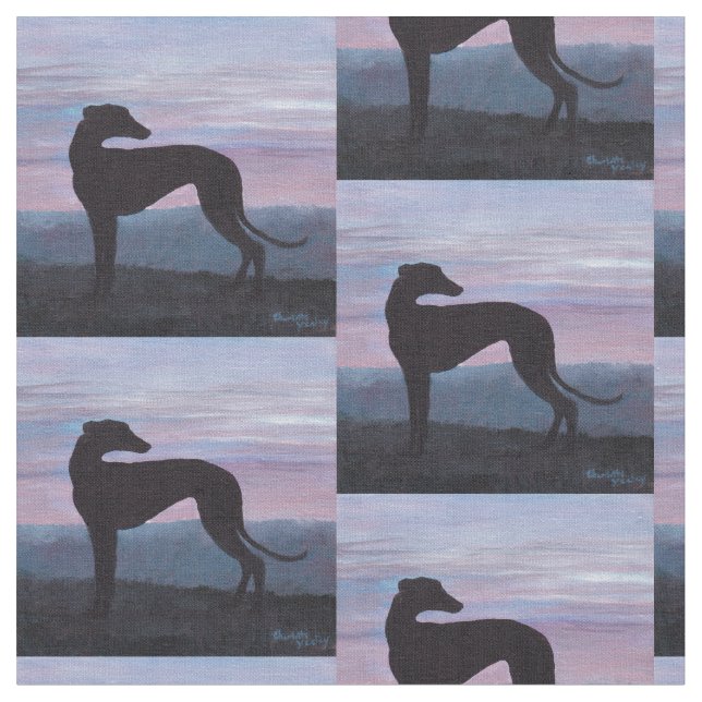 Greyhound Silhouette Dog Art Fabric (Close Up)