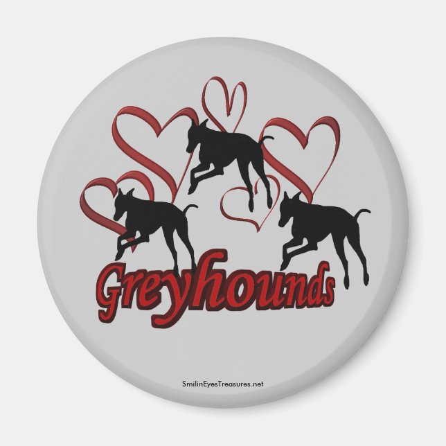 Greyhound Silhouette Red Hearts Magnet (Front)