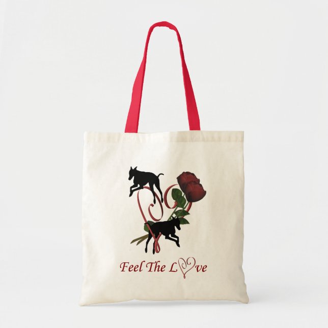 Greyhound Silhouette Roses Love Heart Dog Tote Bag (Front)