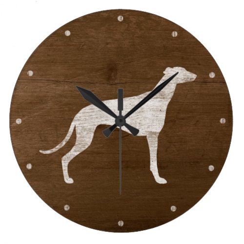 Greyhound Silhouette Rustic Large Clock
