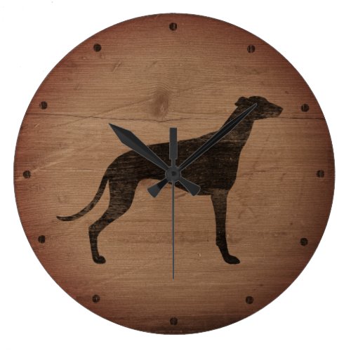 Greyhound Silhouette Rustic Style Large Clock