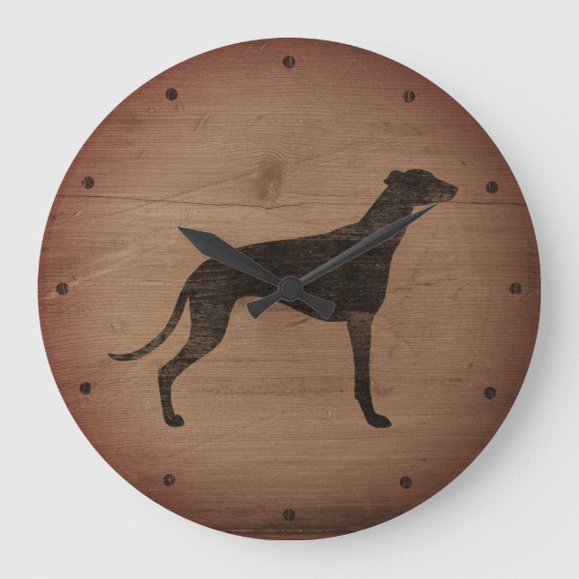 Greyhound Silhouette Rustic Style Large Clock (Front)