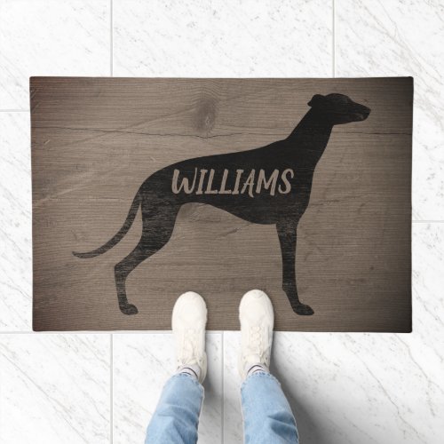 Greyhound Silhouette Rustic Style Personalized Doormat