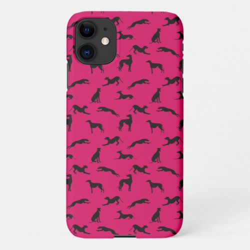 Greyhound Silhouettes Black on Bright Pink iPhone 11 Case