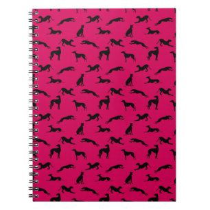 Greyhound Silhouettes Black on Bright Pink Notebook