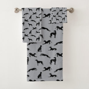 Greyhound Silhouettes Black on Gray Bath Towel Set