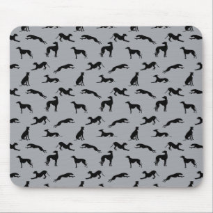 Greyhound Silhouettes Black on Gray Mouse Pad