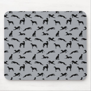 Greyhound Silhouettes Black on Gray Mouse Pad