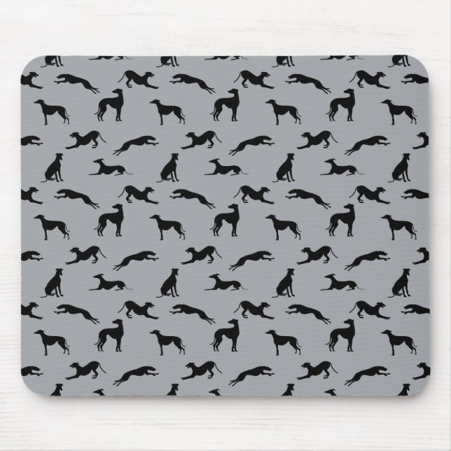 Greyhound Silhouettes Black on Gray Mouse Pad (Front)