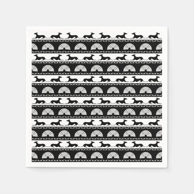 Greyhound Silhouettes Black White Art Deco Fan Napkins (Front)