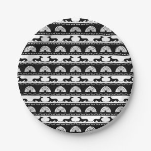 Greyhound Silhouettes Black White Art Deco Fan Paper Plates