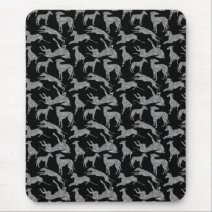 Greyhound Silhouettes Faux Glitter Silver Mouse Pad