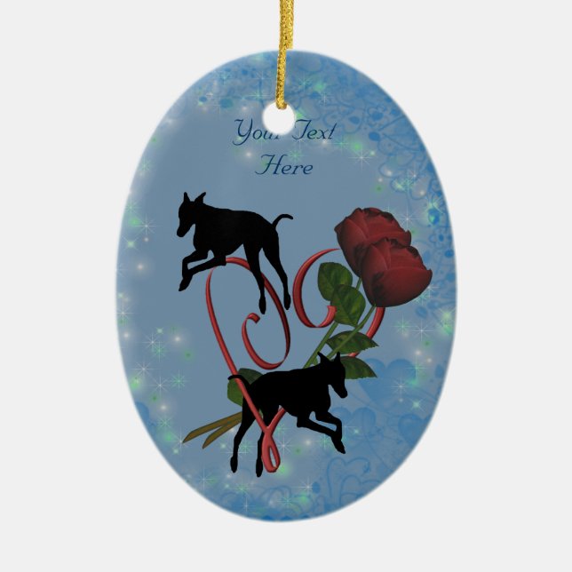Greyhound Silhouettes Heart Dog Ornament (Front)