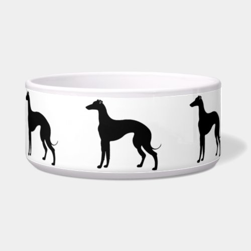 Greyhound Silhouettes in Black and White Pet Bowl