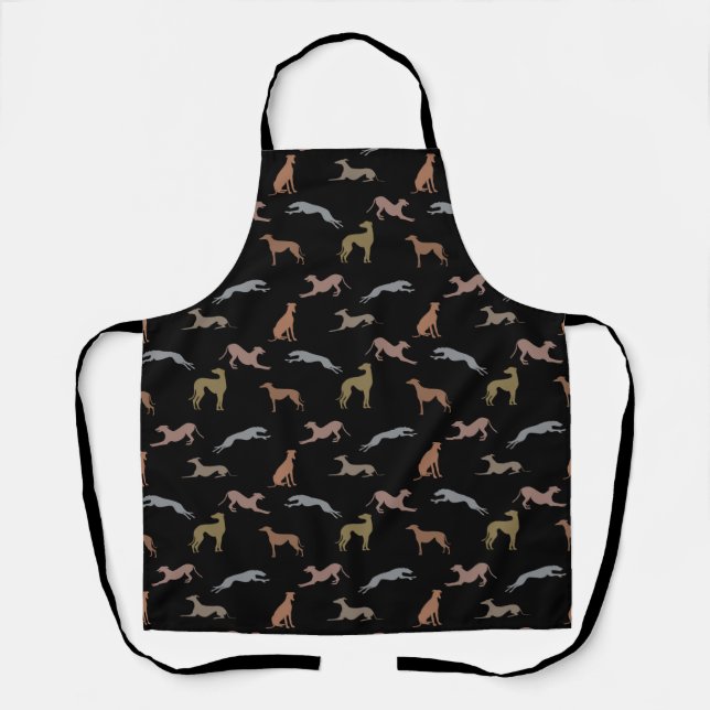 Greyhound Silhouettes Metallic Shades on Black Apron (Front)