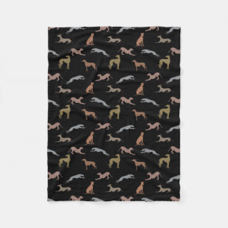 Greyhound Silhouettes Metallic Shades on Black Fleece Blanket