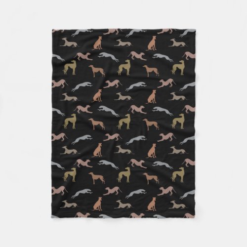 Greyhound Silhouettes Metallic Shades on Black Fleece Blanket