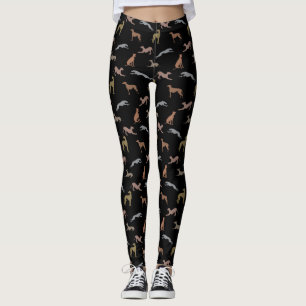 Greyhound Silhouettes Metallic Shades on Black Leggings