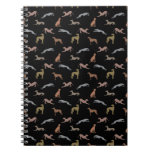 Greyhound Silhouettes Metallic Shades on Black Notebook
