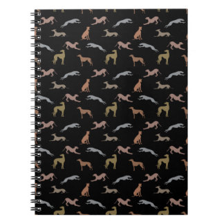 Greyhound Silhouettes Metallic Shades on Black Notebook