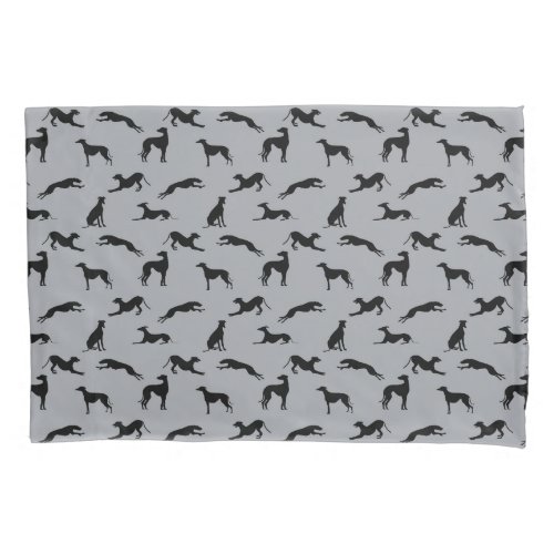 Greyhound Silhouettes Reversible on Gray Pillow Case