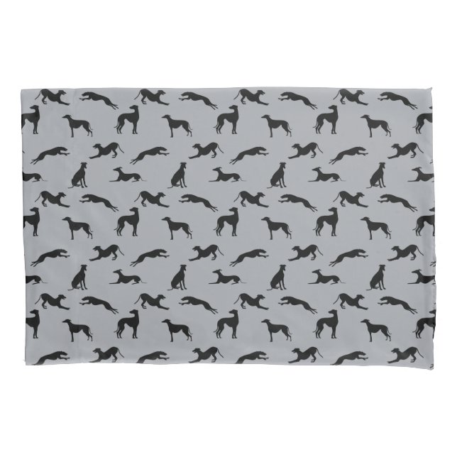 Greyhound Silhouettes Reversible on Gray Pillow Case (Front)