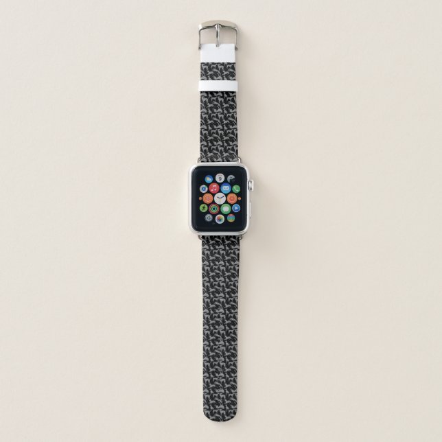 Greyhound Silhouettes Silver Faux Glitter Apple Watch Band (Front)