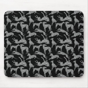 Greyhound Silhouettes Silver Faux Glitter Mouse Pad
