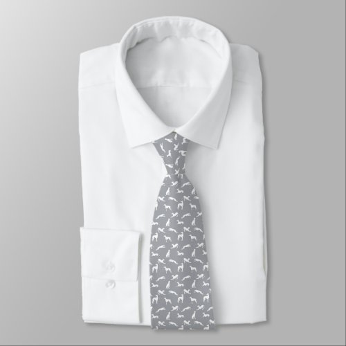 Greyhound Silhouettes White on Grey Neck Tie