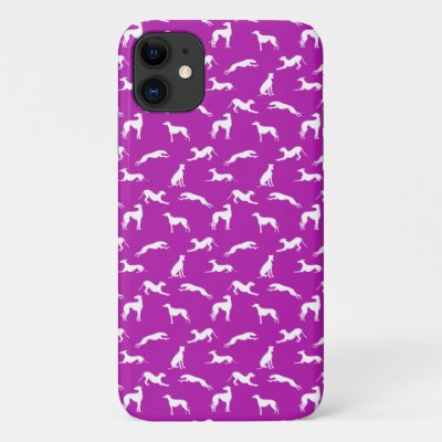 Greyhound Silhouettes - White on Pink (B41AAA) iPhone 11 Case