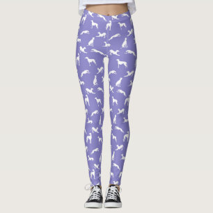 Greyhound Silhouettes White on Purple Leggings