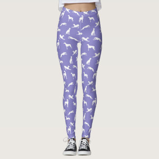 Greyhound Silhouettes White on Purple Leggings