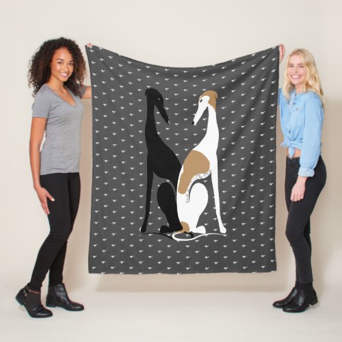 Greyhound Sisters Illustration Fleece Blanket