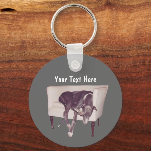 Greyhound Sleeping In Chair Personalized Keychain (Front)