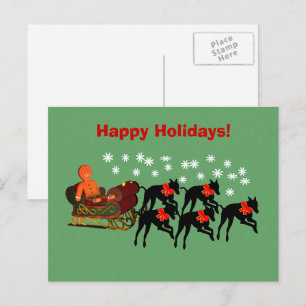 Greyhound Sleigh Christmas Holiday  Postcard