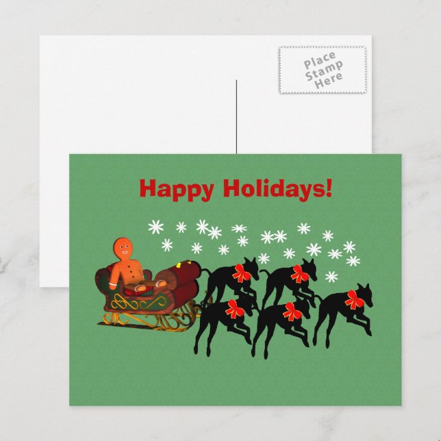Greyhound Sleigh Christmas Holiday Postcard (Front/Back)