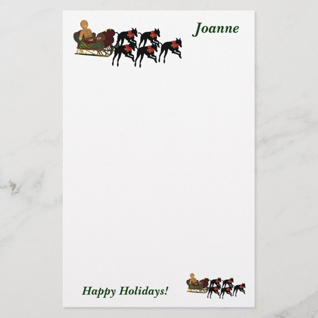 Greyhound Sleigh Christmas Personalized Stationery (Front)