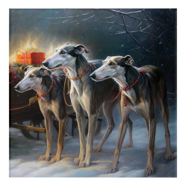 Greyhound Snowy Sleigh Christmas Decor (Front)
