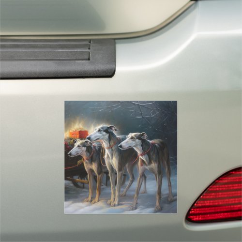 Greyhound Snowy Sleigh Christmas Decor Car Magnet