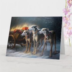 Greyhound Snowy Sleigh Christmas Decor Card