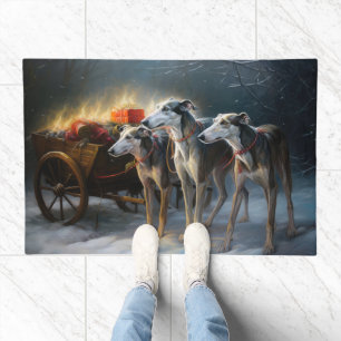 Greyhound Snowy Sleigh Christmas Decor Doormat