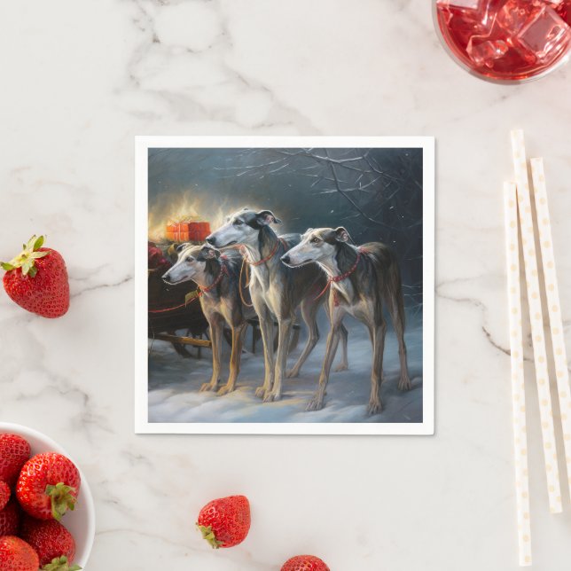 Greyhound Snowy Sleigh Christmas Decor Napkins (Insitu)