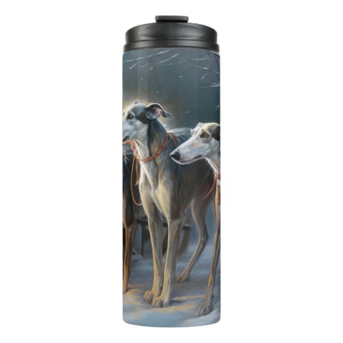 Greyhound Snowy Sleigh Christmas Decor Thermal Tumbler