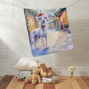 Greyhound Snowy Village Santa Hat Christmas Art Baby Blanket