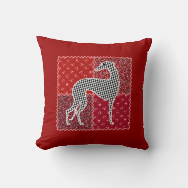 Greyhound stylized “Patchwork " Throw Pillow (Front)