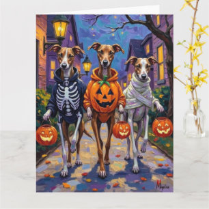 Greyhound Trick-or-Treating in Halloween Costumes Card