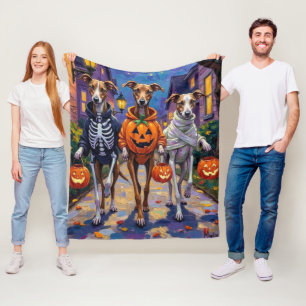 Greyhound Trick-or-Treating in Halloween Costumes Fleece Blanket