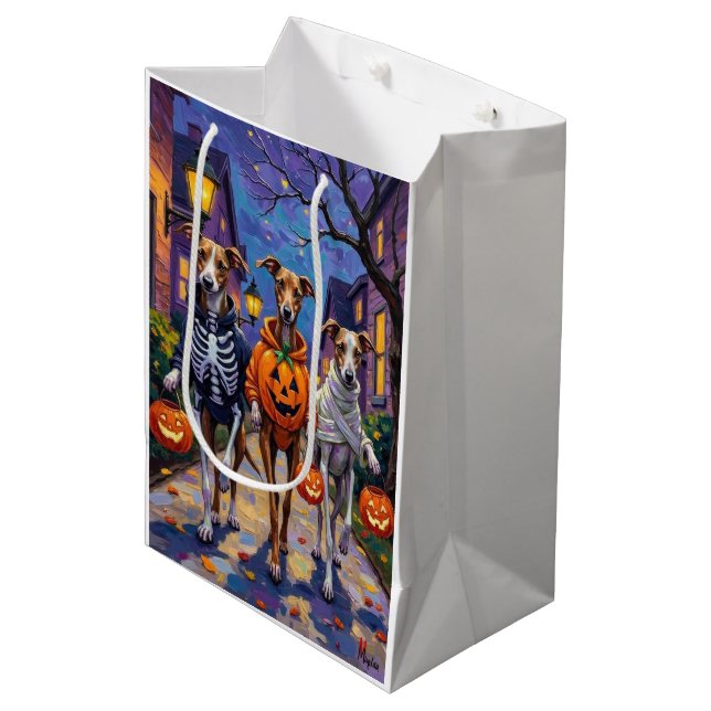 Greyhound Trick-or-Treating in Halloween Costumes Medium Gift Bag (Front Angled)